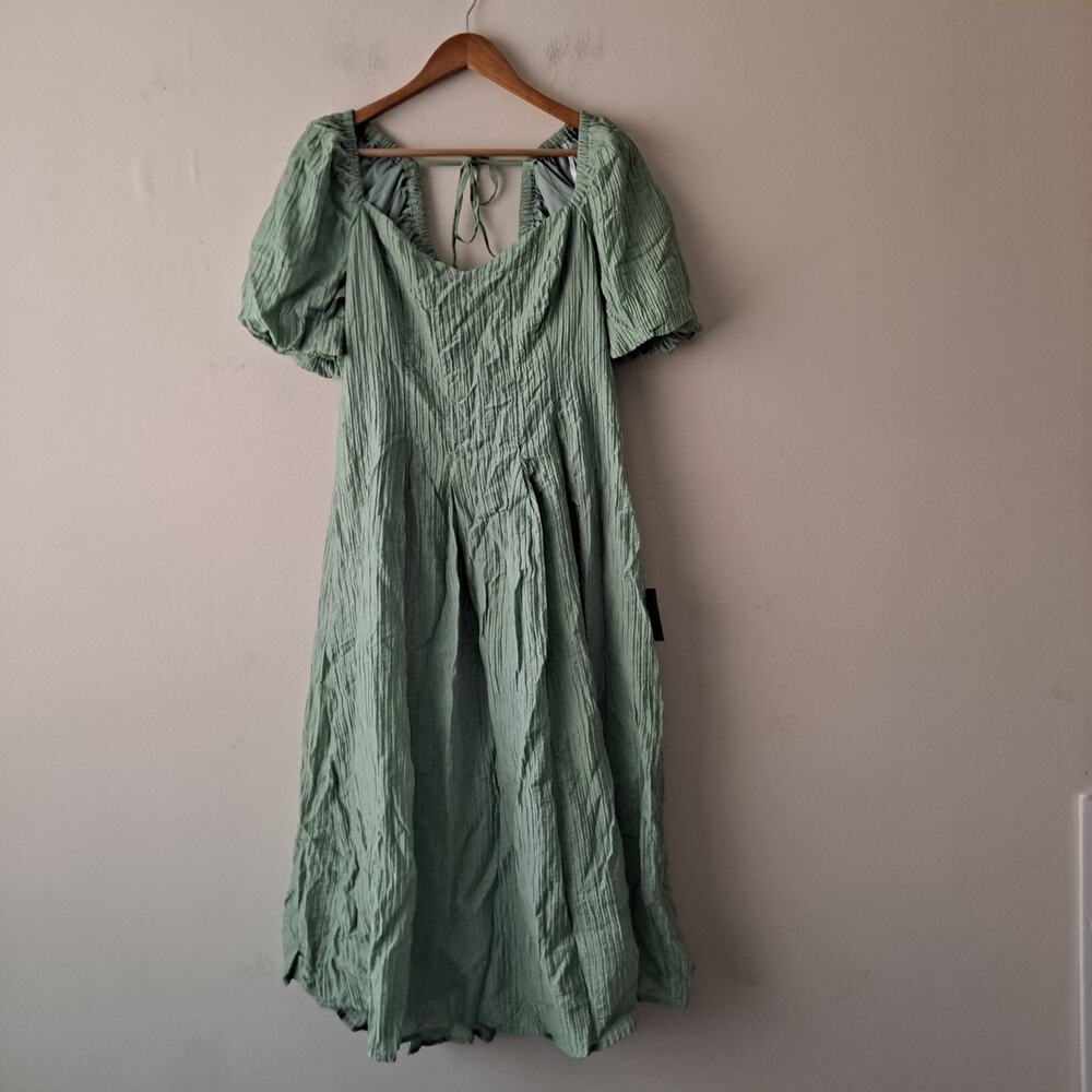 NWT Lulus Heavenly Energy Textured Dress Puff Sleeve Midi Sage Womens Size XL - Picture 4 of 12